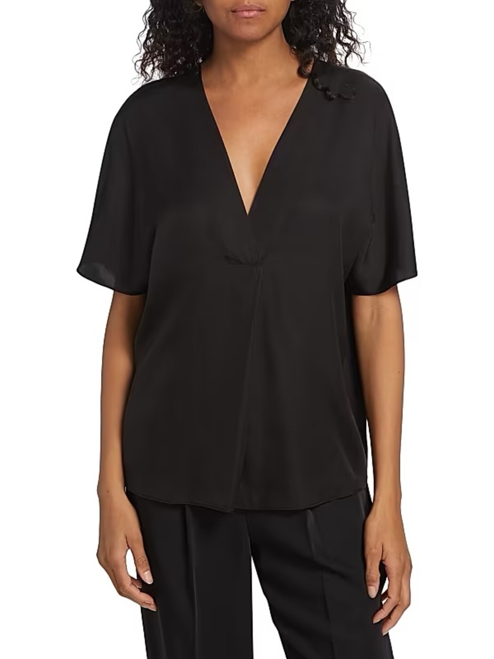 Vince Black Silk Blend V-Neck Short Sleeve Blouse EUC
